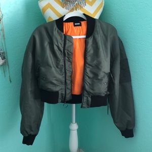 Olive green over sized cropped bomber jacket.